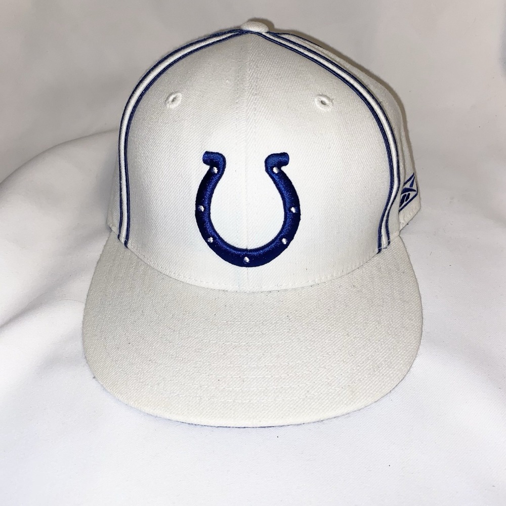 Reebok Hat Indianapolis Colts NFL Team White Fitted Flat Brim Size Cap Men Women